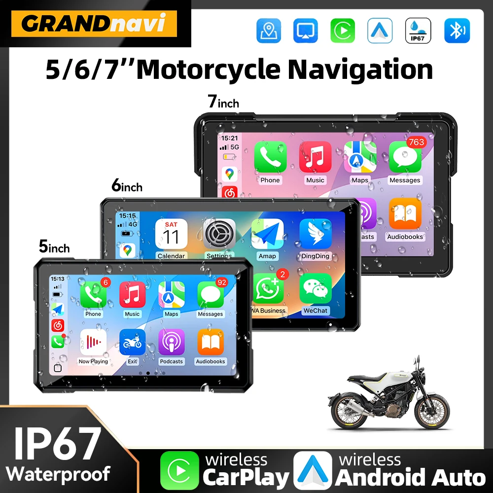 

5/6/7 inch Motorcycle Display Screen Carplay Navigation Portable Digital Dashboard Motobike Android Auto Waterproof BT Monitor