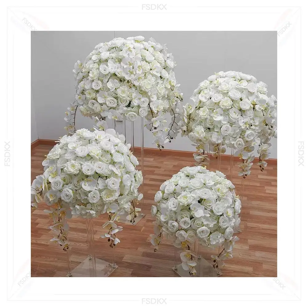 

Customized Rose Flower Ball White Silk Artificial Flower Rose Ball Centerpieces for Wedding Winter Wonderland Party Decoration