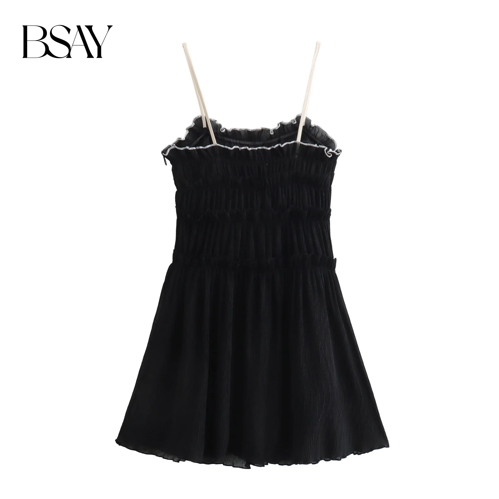 Bsay moda feminina verão em camadas emenda arco textura sem mangas sexy estilingue sem costas a linha mini vestido chique feminino noite