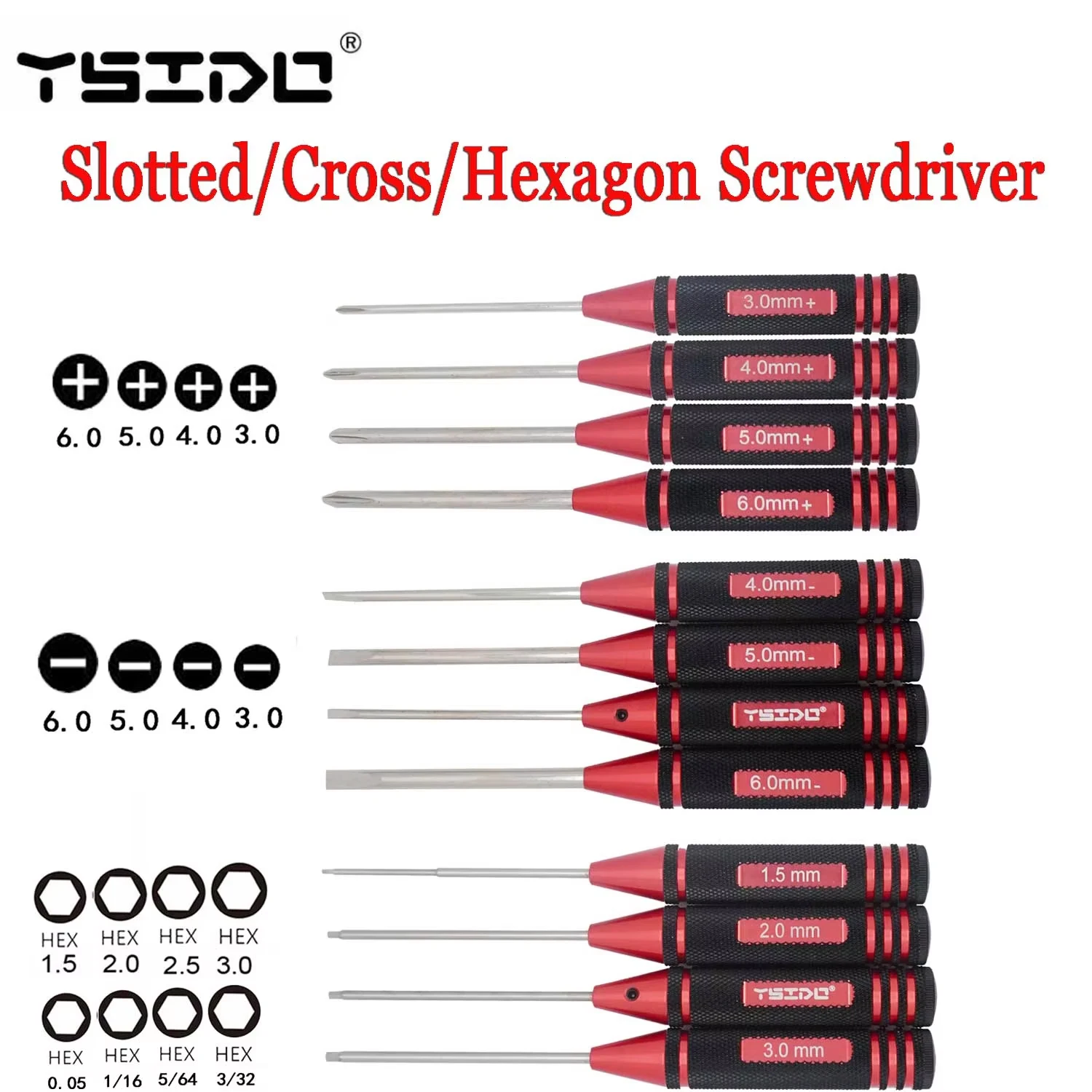 

3/4/5/6mm Slotted/Cross Screwdriver 1/16 5/64 3/32 0.05/1.5/2/2.5/3mm Hexagon Screwdriver Tool for RC Model Helicopter Boat Cars