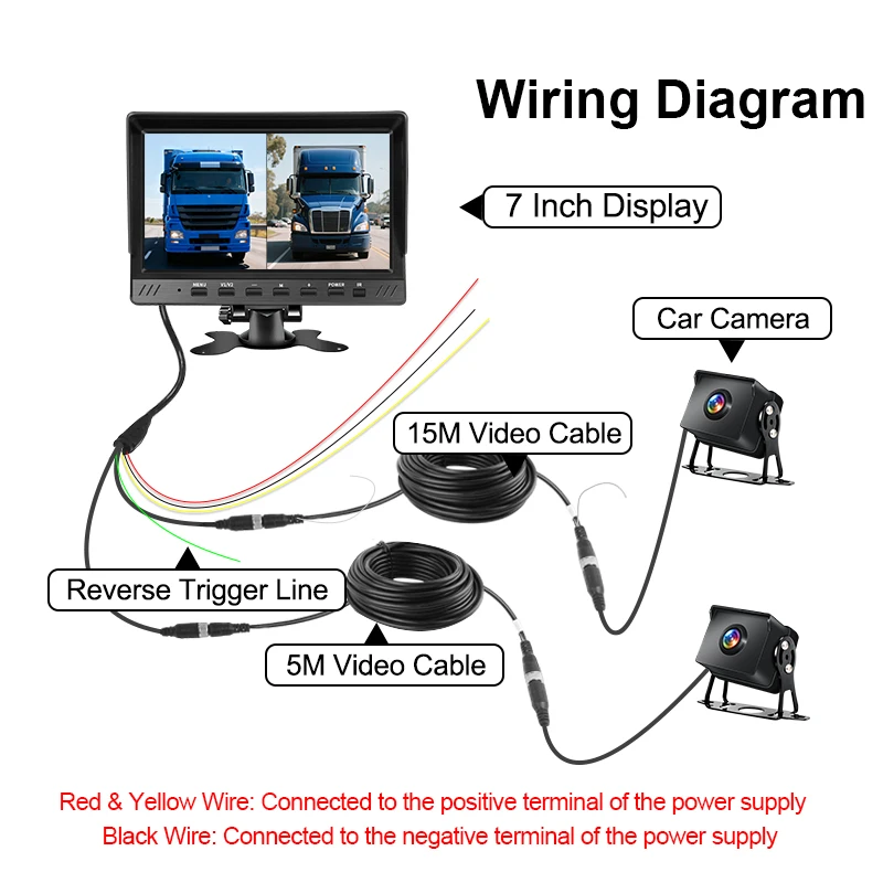 شاشة عرض IPS عالية الوضوح 1080P كاميرات احتياطية عكسية صورة عكسية 2CH 7 بوصة مسجل شاحنة مراقبة السيارة #3