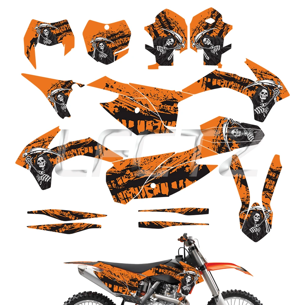 Full Set of Motocross Background Graphic Decals Sticker Fit for SX SX-F EXC XC-W 125 250 350 450 2013 2014 2015 Custom Number