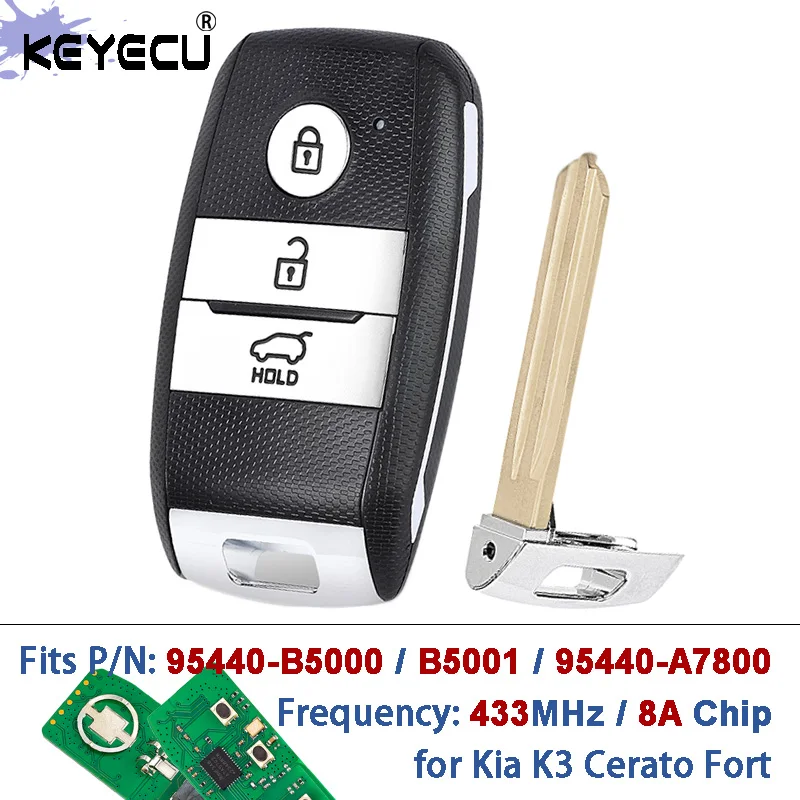 KEYECU P/N: 95440-B5000 95440-B5001 95440-A7800 433MHz 8A Chip Keyless-Go Smart Remote Key Fob for Kia K3 Cerato Fort 2013-2019