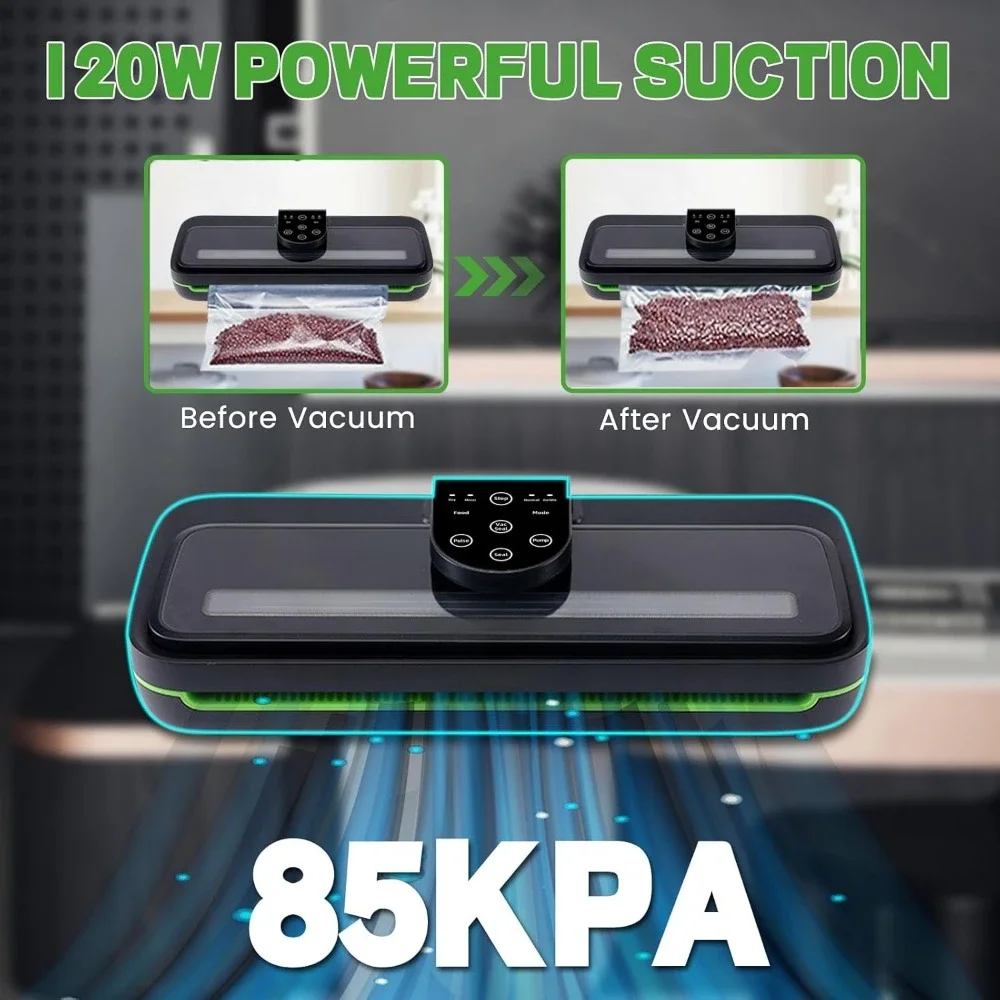 Vacuum Sealer Machine, 85KPA 8-IN-1 Food Sealer Fully Automatic One-Touch Operation, 10 Vacuum Bags, Vacuum Food Sealers