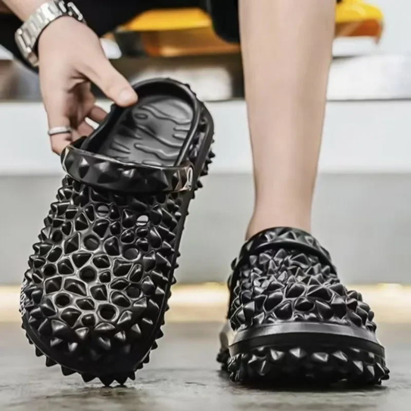 

Мужские уличные тапочки, высококачественный классический дизайн с отверстиями дуриан, дышащие, нескользящие, удобные, пляжные модные сандалии