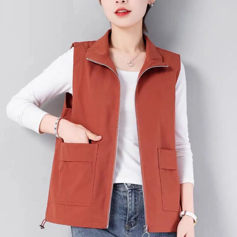 Gilet à col montant de couleur Pure pour femmes de 40 à 60 ans, Cardigan ouvert pour personnes d'âge moyen et ly, nouvelle collection automne 2025