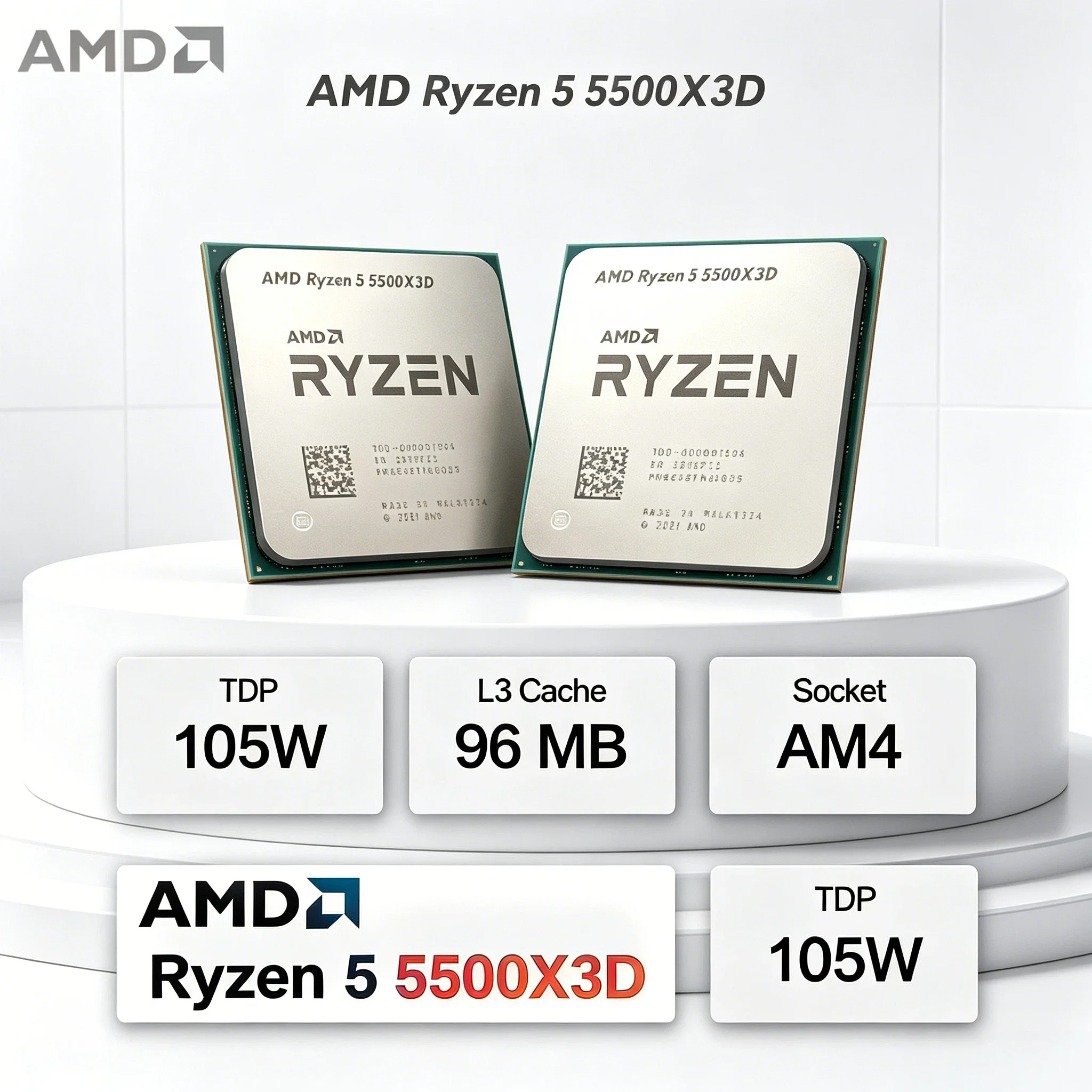 

AMD Ryzen 5 5500X3D 3.0GHz 6C 12T AM4 New Gaming CPU DDR4 L3 96M 105W 7NM R5 5500X3D Pro Max 4K Plus Fast HD