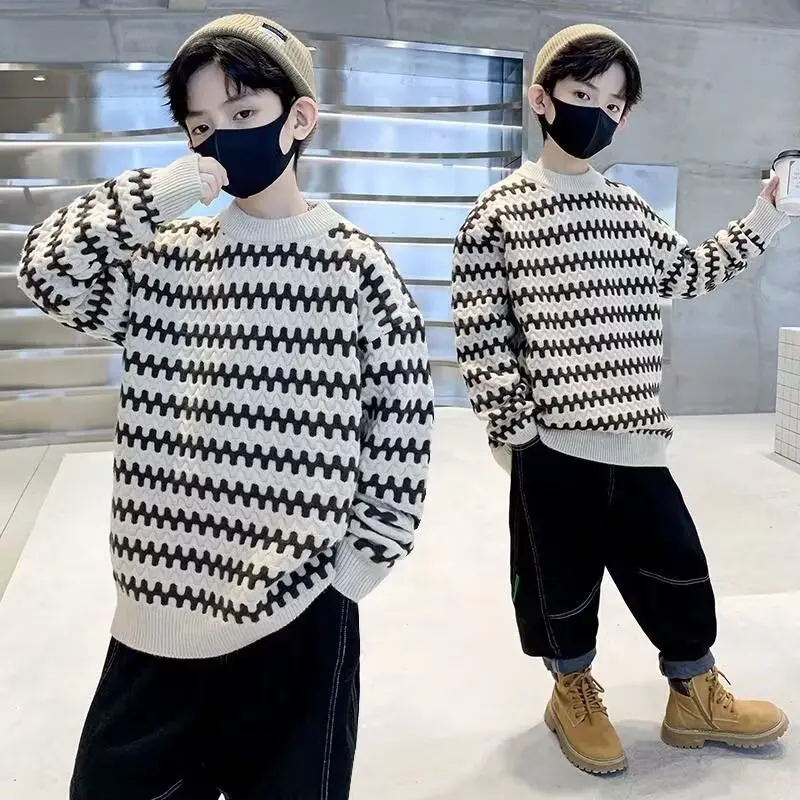 

New Kids Winter Warm Knit Sweater Boys Girls Knitted O Neck Sweater High Quality Loose Pullover Casual Tops Kids Clothes 2025