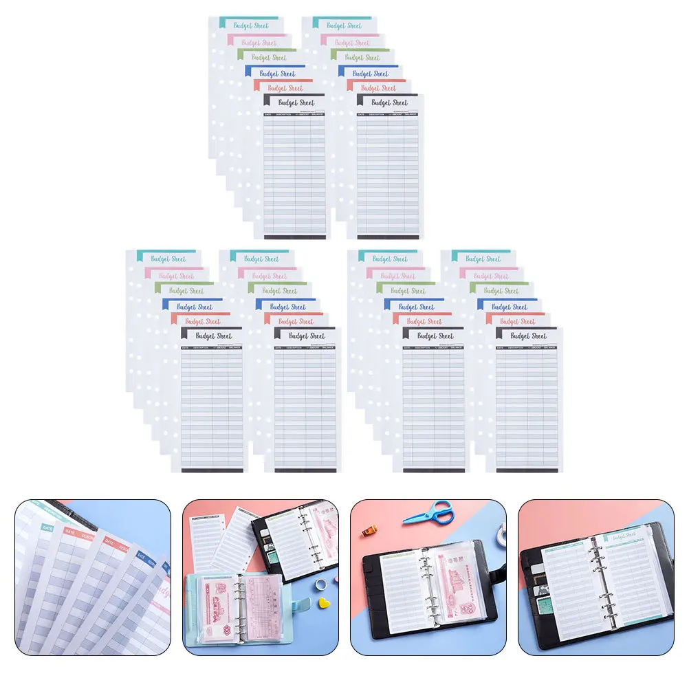 36pcs Cards Extra Thick Expense Tracker Daily Budget Planner Cash Recording Sheets Six Holes Paper Budget Supply