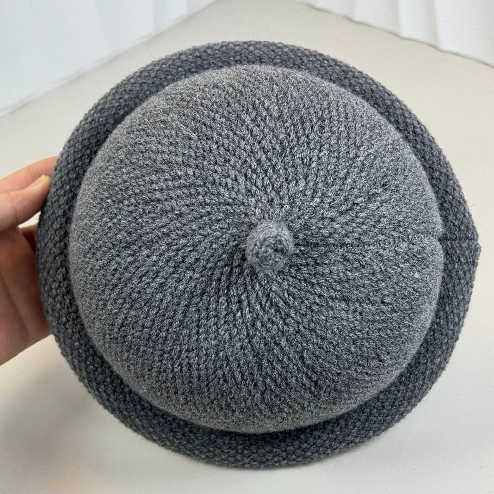 Personalized Solid Color Melon Skin Hat Knitted Keep Warm Painter Hat Rolled Edge Multifunction Pacifier Cap Autumn