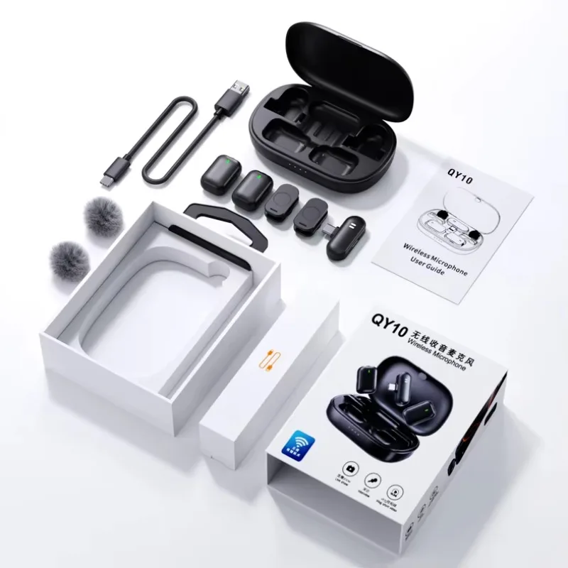 

QY10 Private Model Wireless Lapel Microphone One-to-Two Noise Reduction Omni-Directional Lavaliere Microphone With Carrier Case