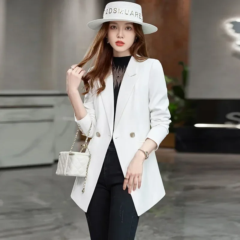 New White Apricot Black Women Formal Blazer Ladies Long Sleeve Single Breasted Jacket Coat Autumn Female Windbreakers Outerwear