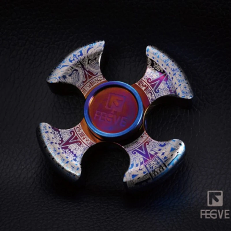 

FEGVE Meteorite Pattern Four Leaves Titanium Alloy Baked Blue Fingertip Spiral Decompression Decompression Adult Toys EDC