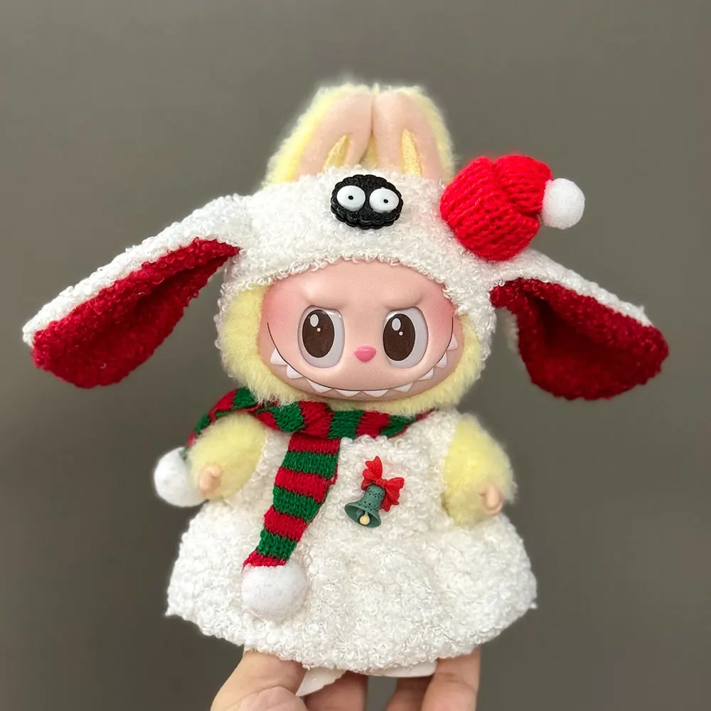Vêtements de poupée Labubu, pull, chapeau et écharpe de noël rouge, 17cm, chaussures, accessoires de bricolage