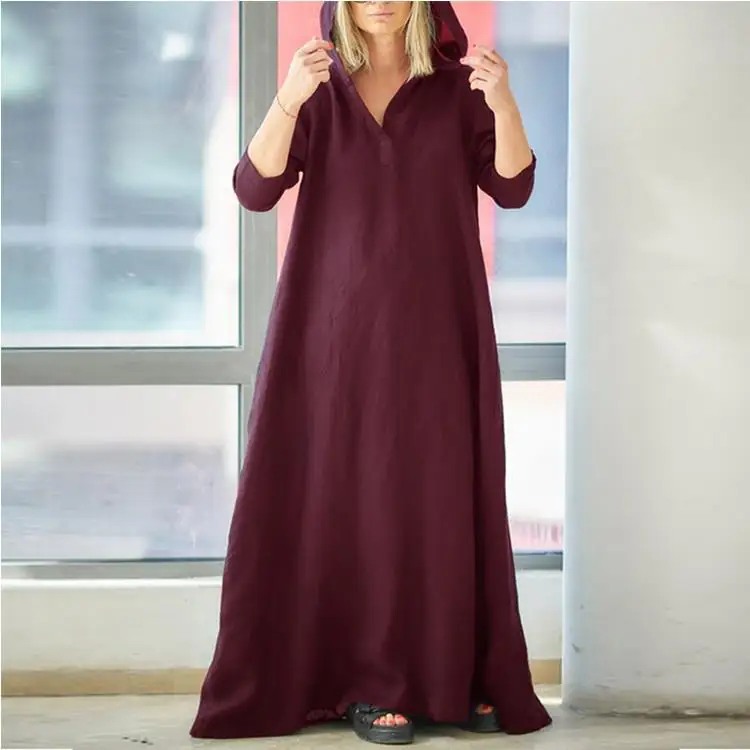 

Muslim Maxi Dress Black Long Dress Linen Black Maxi Solid Color Clothing Plus Size Gothic Clothing Kaftan Dubai Dresses