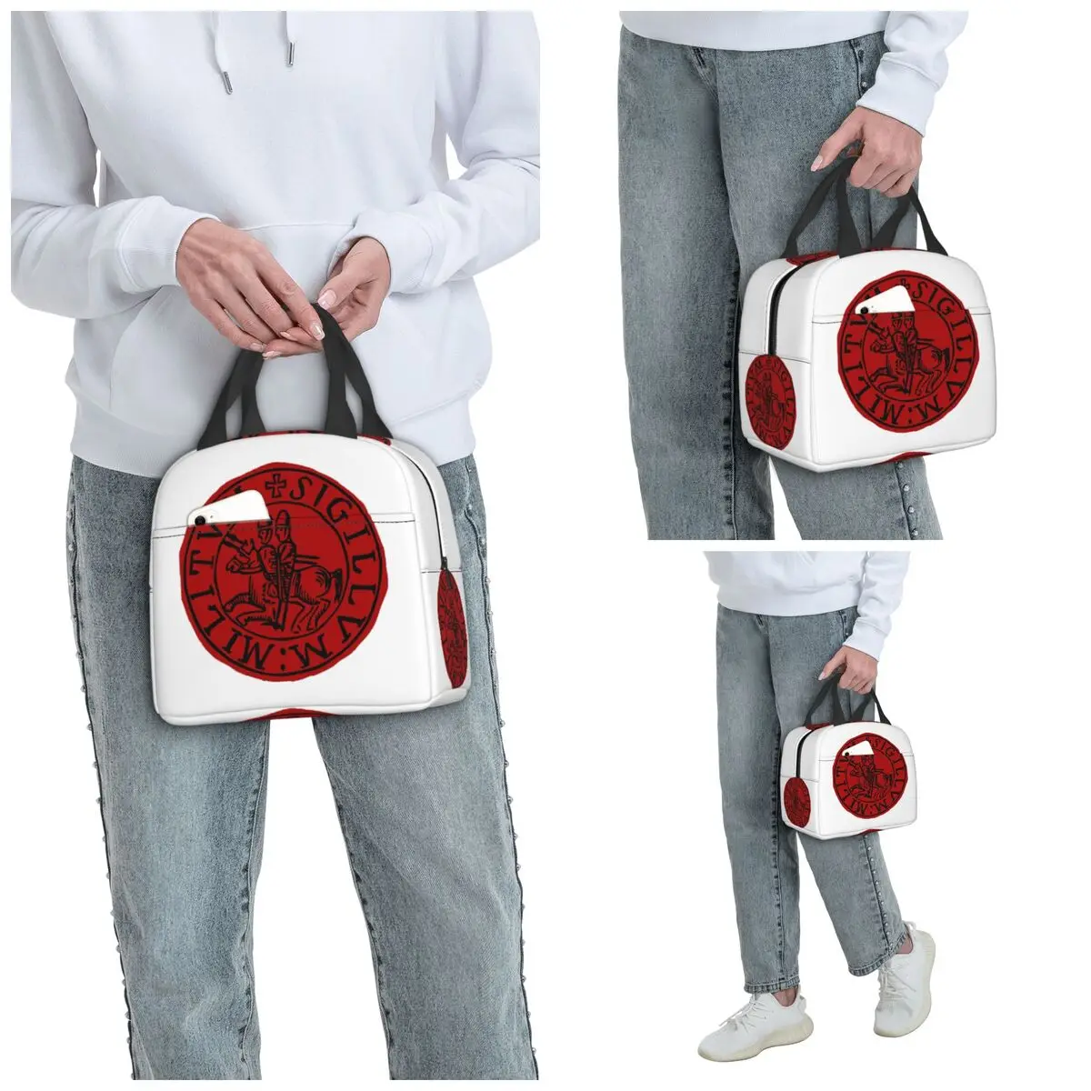 Seal Of The Knights Templar Insulated Lunch Bag for Women Office Cooler Thermal Food Box Tote Portable Lunch Boxes Container