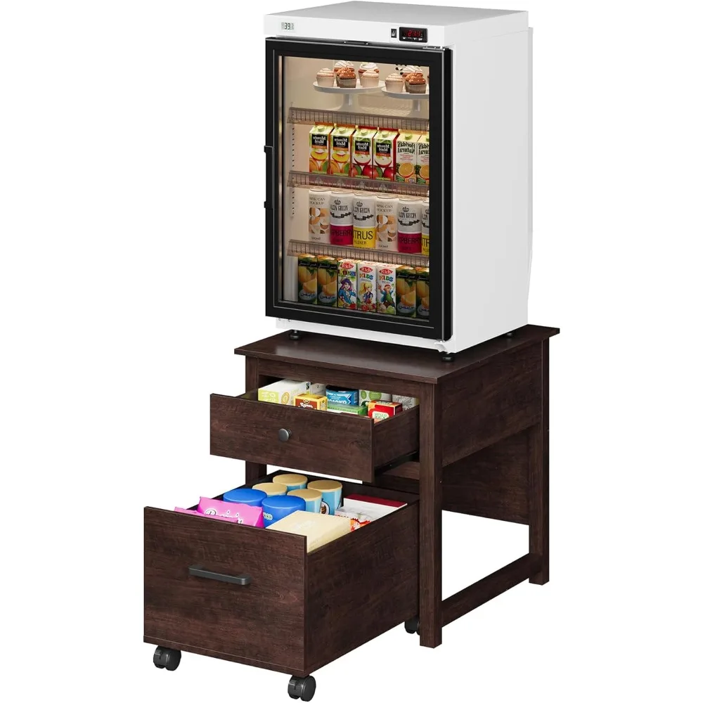 

Mini Fridge Stand with Movable Drawer, Heavy Duty Fridge Stand with Lockable Wheels, Storage Cabinet for Dorm, Kitchen