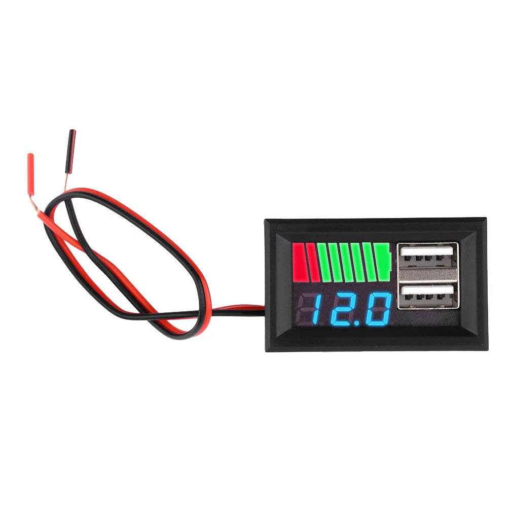 Dual USB Battery Level Indicator Voltmeter Panel 12V Acid 3S Lithium Battery Capacity Tester Meter Detector Monitor For Car