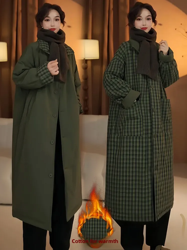 

Двусторонняя удлиненная хлопковая куртка с флисовой подкладкой для женщин, уникальное красивое короткое хлопковое пальто в корейском стиле для повседневной носки