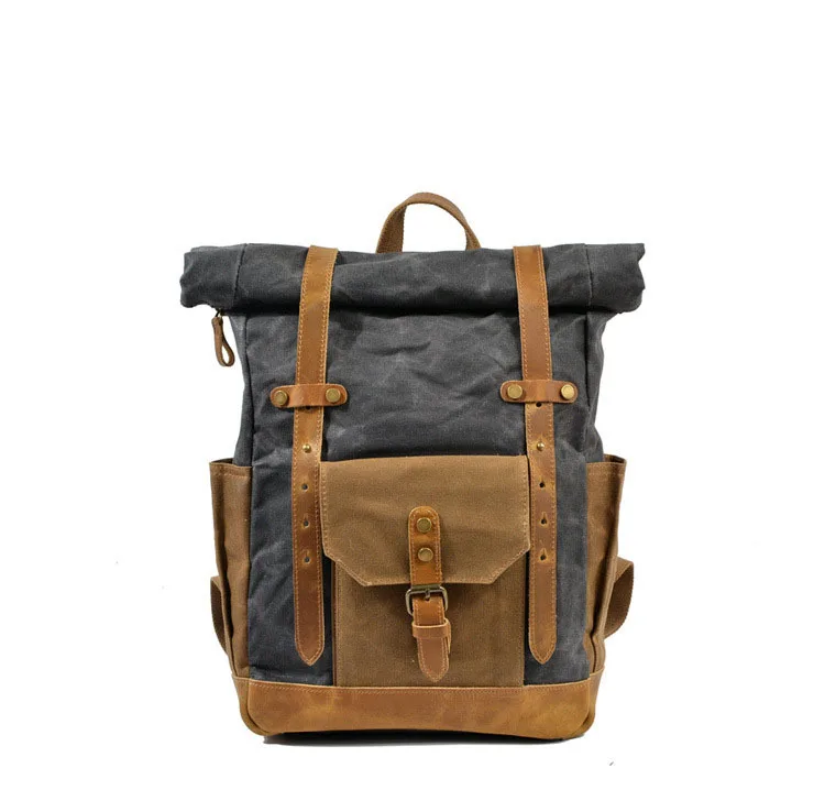 Classic Vintage Motorcycle Side Bag Men Canvas Leather Saddle Bag Off-road Moto Shoulder Messenger Laptop Backpack