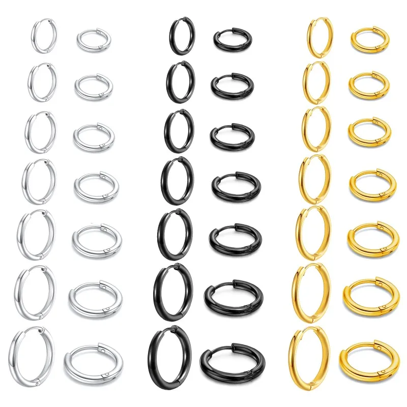 7 par/zestaw kolczyki Huggies Hoop ze stali nierdzewnej wiele rozmiarów unisex seksowna biżuteria do przekłuwania chrząstki ucha hurtowo
