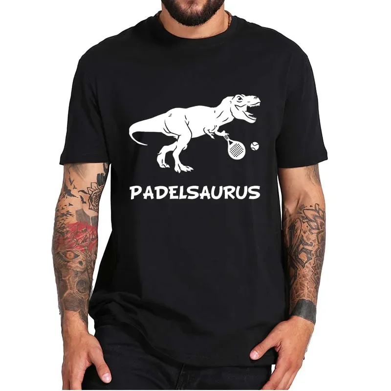 Paddle Tennis With T-Rex Funny T-Shirt Dino Padel Player Essential Sports Tee Tops 100% Cotton Casual Homme Camiseta