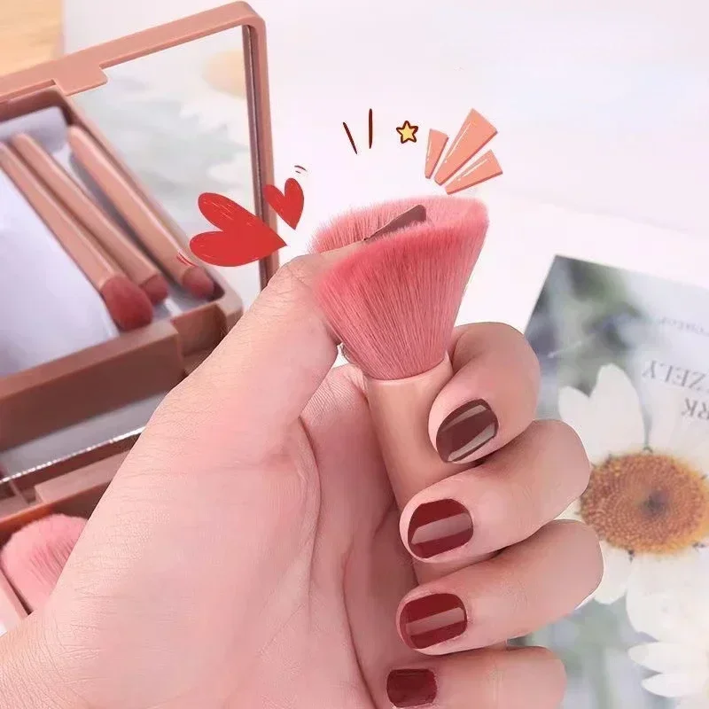 5pcs Travel Size Makeup Brushes Set Mini Makeup Brushes, Small Complete Function Cosmetic Brushes Kit With Case And Mirror Perfe