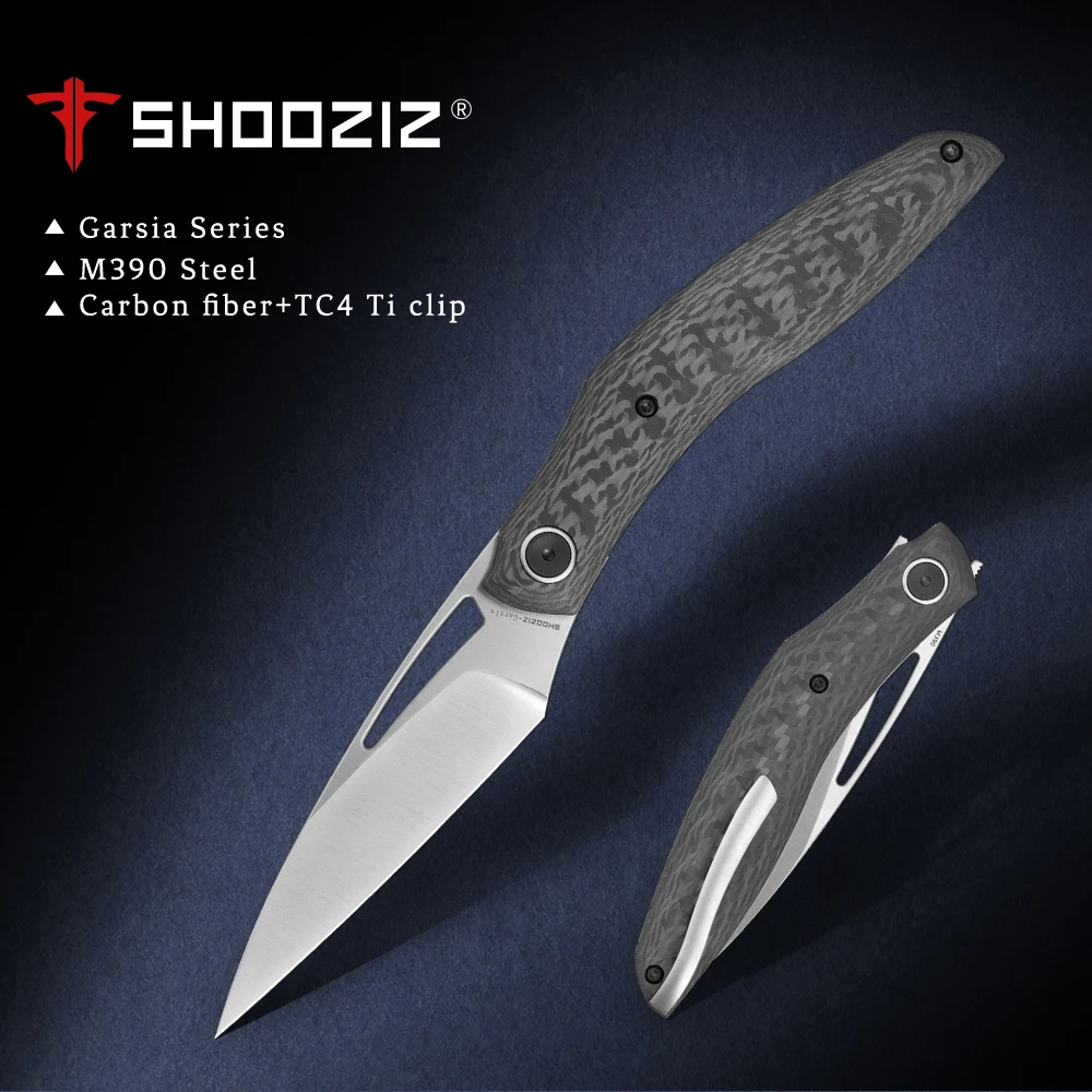 

SHOOZIZ-Garsia, M390 Steel Folding Knife, Pocket knife for Men with Ti Clip & Carbon Fiber & Ti Handle ,Ourdoor Camping EDC Tool