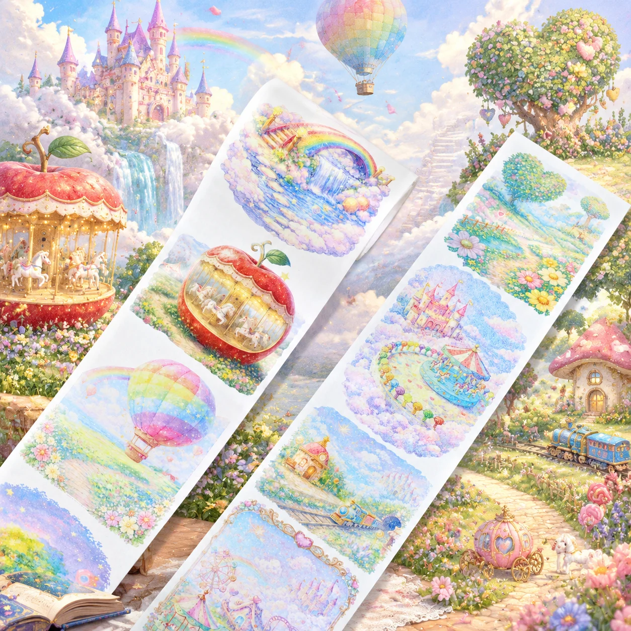 2m/Roll Amusement Park Washi Tape Rainbow Masking Tape Decorative Adhesive Stickers For Planner Scrapbooking Journal