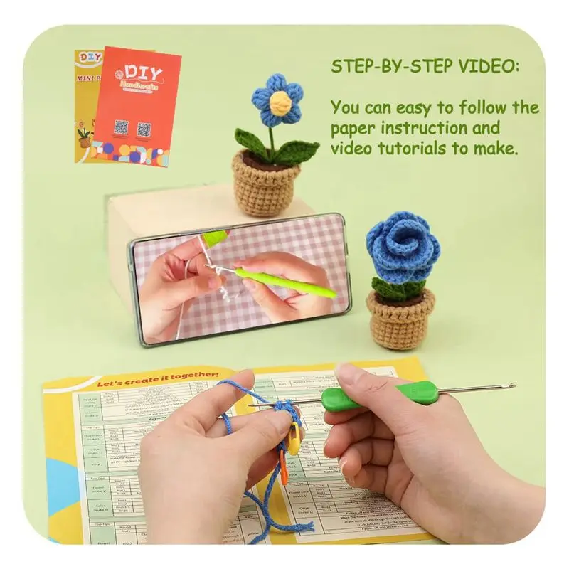 AT21-6Pcs Complete Crochet Kit Crochet Kit For Beginners Adults With Step-By-Step Instructions Video Tutorials