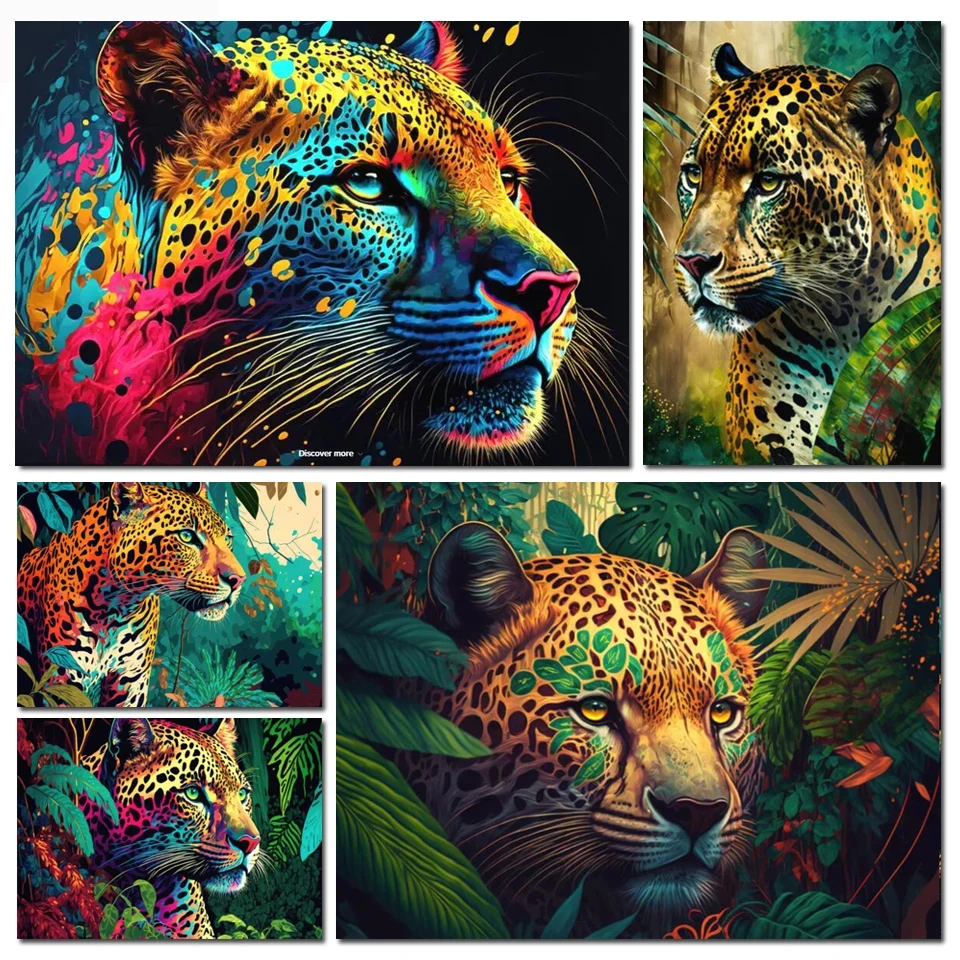 Gold Leopard New 2024 5D Diamond Painting Cross Stitch Jungle Animals Full Square Round Diamond Embroidery Mosaic Diy Gift