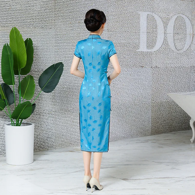 New Chinese Style Improved Banquet Dress and Cheongsam Qipao Women's Clothing High Quality Real Silk Plain Jacquard Handmade