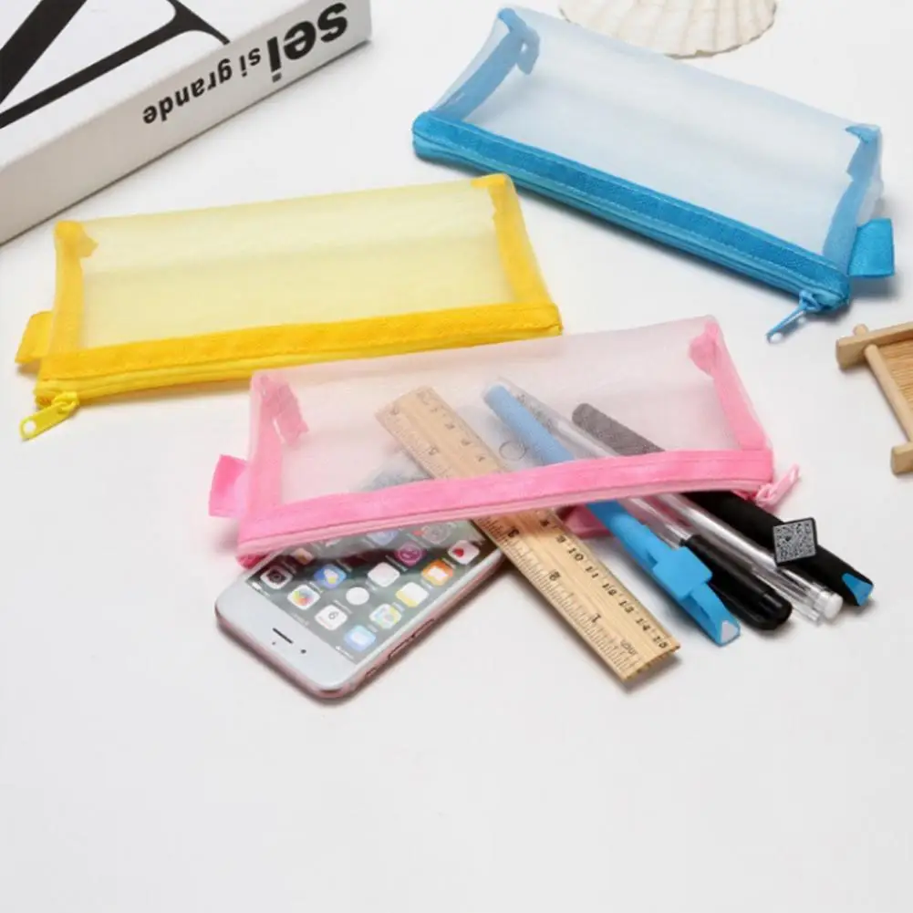 Grande capacidade transparente caneta saco, visível malha papelaria malote, material escolar para estudantes