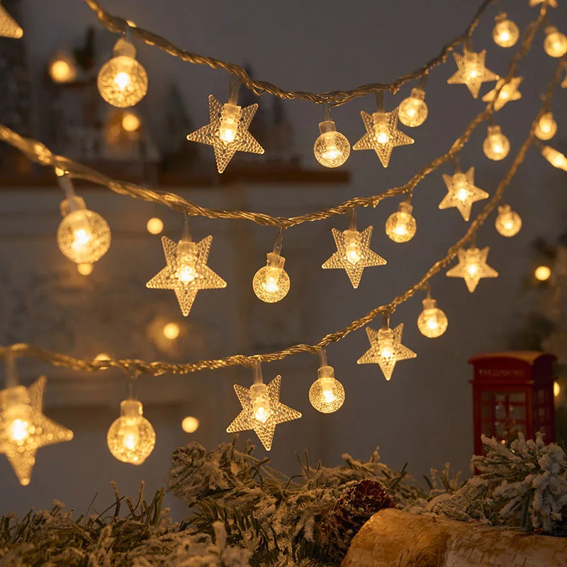 Guirnalda de luces navideñas para exteriores, cadena de luces LED con forma de estrella de copo de nieve, batería/USB, decoración de árbol y