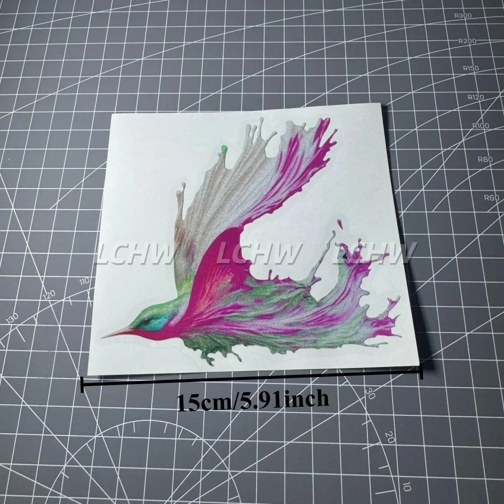 1Pc Color Splash Flying Hummingbird Reflective Waterproof Vinyl Sticker For Car Motorcycle Fuel Tank Truck Body Decor