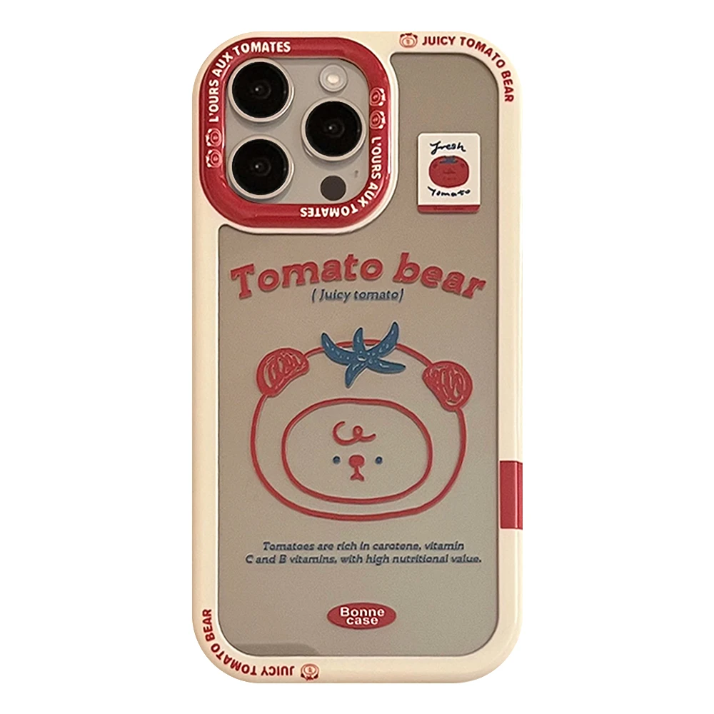 Cute INS Acrylic Tomato Bear Transparent Strengthened Case for iPhone 15 14 13 11 Pro Max Plus Back Cover for 12 Pro Max