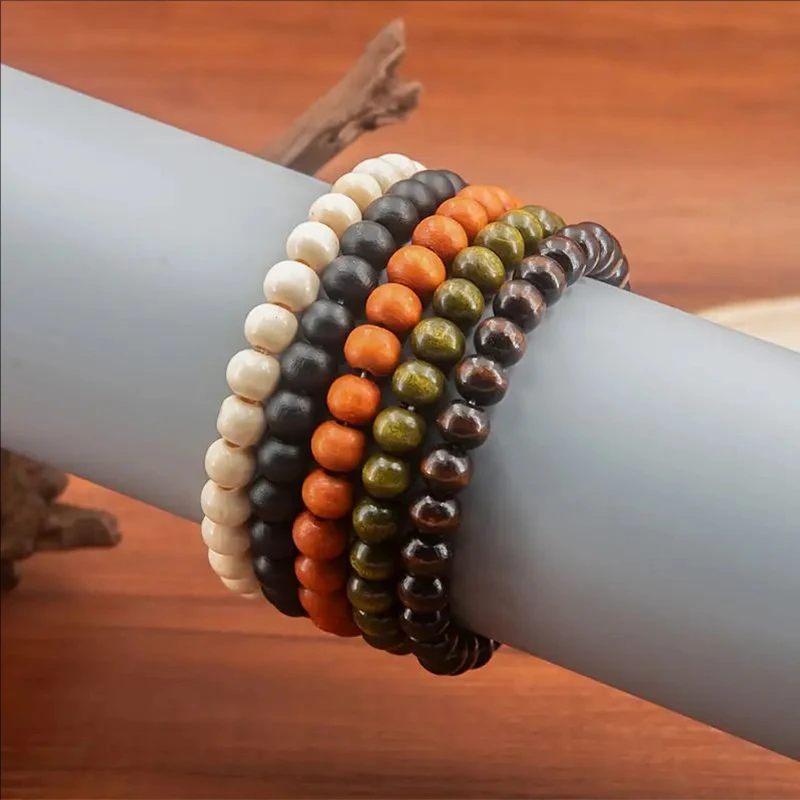 Miss JQ 5pcs/set Vibrant Adjustable Wooden Bead Bracelets Set - Colorful Fashion Accessories for Men & Women