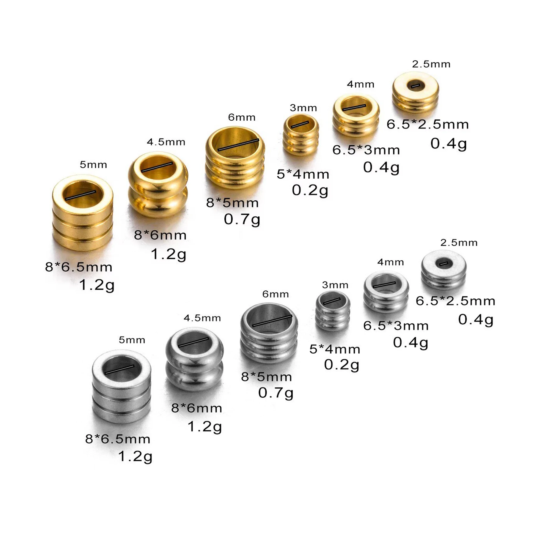 Großhandel 20 Stück 2,5/3/4/5/6mm Edelstahl Großloch Lose Perlen Abstandhalter-Perlen für DIY Schmuckherstellung – Detail 1