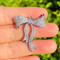 5pcs Large Size Bowknot Pendants for Women Bracelets Necklaces Making Zirconia Paved Bling Bow Charm Jewelry Accessory Supply