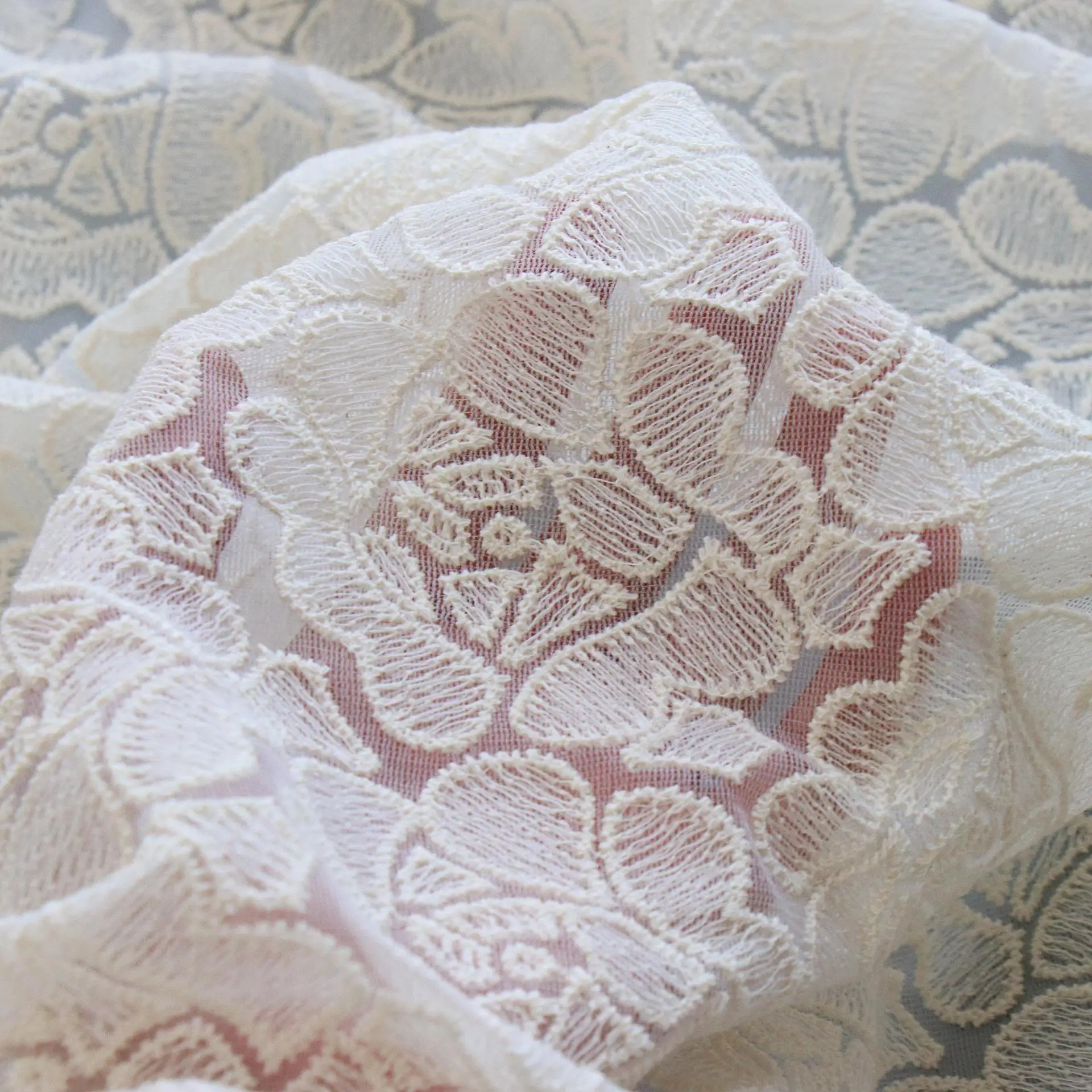 

Lace embroidered mesh fabric, rose flower mesh fabric, lace women's clothing wedding dress fabric, home decor fabric