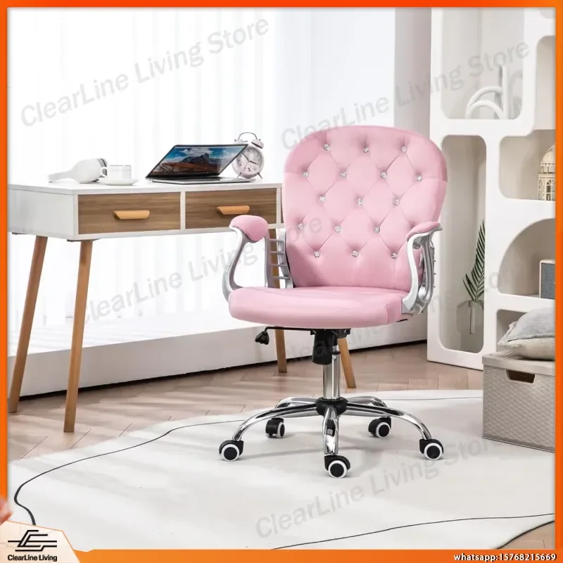 Velvet Office Chair with Button Tufted Back Padded Armrests Adjustable Height 360 Degree Swivel Casters Ergonomic Desk Chair