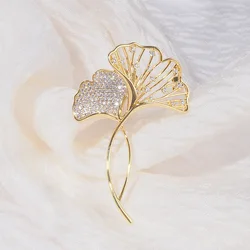 Korean Version Girl Brooch Fashion Style Temperament Light Luxury Double Ginkgo Leaf Brooch Suit Suit Buckle Accessories Corsage