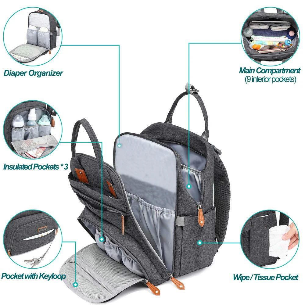 Bolsa de pañales para bebé, mochila grande multifunción, impermeable, organizador de viaje, maternidad