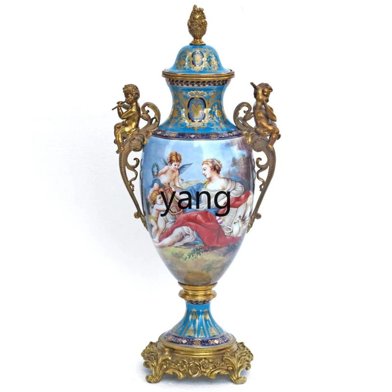 

YJQ ceramic trophy French court figure decoration vase tabletop ornament home decoration