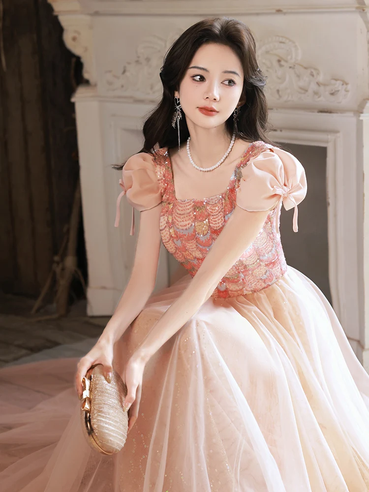 

Pink Evening Gown Princ Sle aduation Dr Fem 8 Years Old Adult Ceremony Luxury Lightweight Unique aduation Host