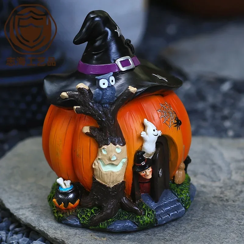 Halloween Witch ornaments garden luminous gifts resin crafts Trick Figurine Desktop Living Room Porch Party Scary Decorations