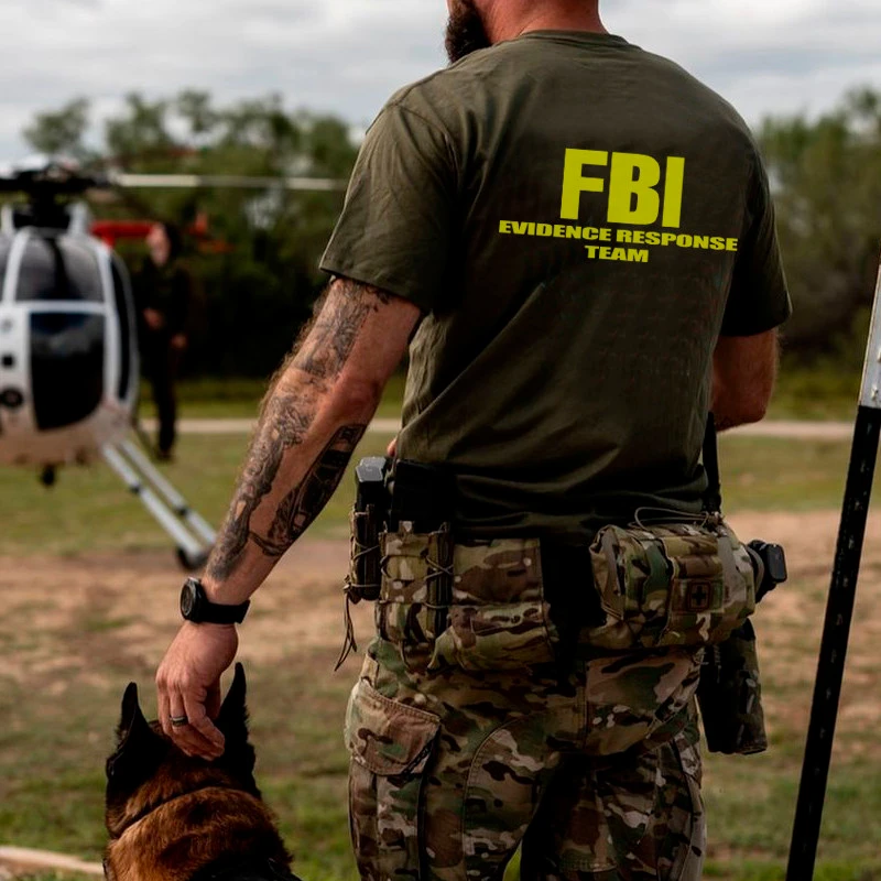 American FBI Detective Investigation Team Summer Short-sleeved T-shirt with Military Style Short T-shirt