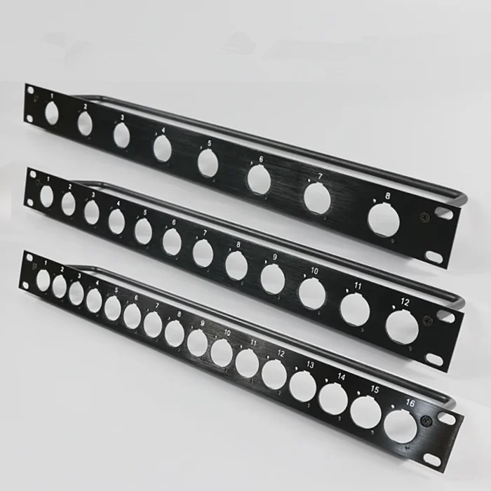 Panel de conexión en rack 8 12 16 canales de vía 1U soporte de caja de vuelo para conector XLR macho hembra Cable de Audio Speakon paneles de estante perforados