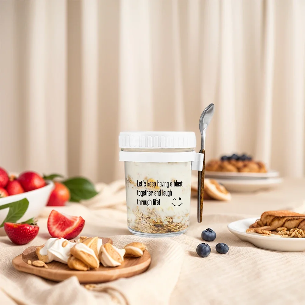 Overnight Oats Container with Lid and Spoon Canning Jars 12 Oz Milk Cereal Fruit Oatmeal Jars Portable Cereal and Milk Container