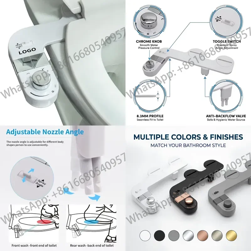 Custom logo Button/Knob Cold Water Bidet Attachment Plastic CUPC Non-Electric Nozzle Self-Cleaning Angle Adjustable Toilet